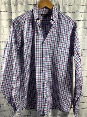 Ben Sherman Button-Down Plaid Shirt in Blue, Pink and White